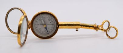 Novelty French field or travelling binoculars, compass and mirror, maximum length 9.5cm