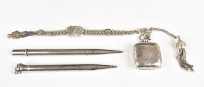 Edward VII hallmarked silver sovereign holder, Birmingham 1907, maker E J Houlston, silver fob chain