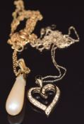 A 9ct gold pendant in the form of a heart set with diamonds, a 9ct gold pendant set with a faux
