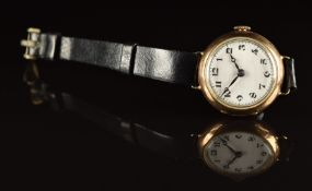 Unnamed 9ct gold ladies wristwatch with blued Breguet hands, black Arabic numerals, white dial and