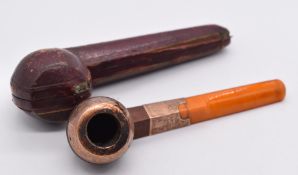 R G Wehrley of Johannesburg walnut and amber pipe with engraved hallmarked 9ct gold mounts, length