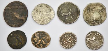 Eight various silver and other Ancient Greek coins to include bronze example of Phrygia Apameia