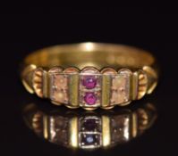 Edwardian 15ct gold ring set with rubies and pearls, Birmingham 1903, 2.9g, size Q