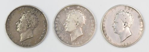 Three George IV half crowns 1825, 1826 and 1829, bare head and third reverse examples