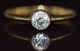 An 18ct gold ring set with an old cut diamond of approximately 0.4ct, 2.7g, size Q