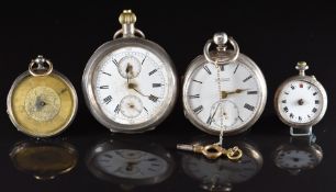 Four various pocket watches comprising an Omega silver chronograph, W S Weare hallmarked silver