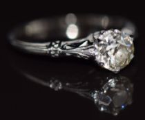 Edwardian / Belle Epoque platinum ring set with a diamond of approximately 0.7ct in a filigree