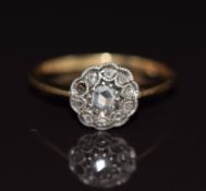 A c1900 18ct gold ring set with rose cut diamonds, 1.5g, size K