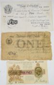 Three British banknotes comprising 1825 Andover Old Bank £1 for Joseph Wakeford, William Wakeford