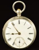 Hallmarked silver open faced pocket watch with inset subsidiary seconds dial, gold hands, black