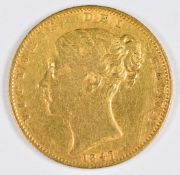 1847 Queen Victoria young head gold full sovereign, shield reverse