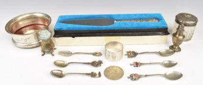 Modern hallmarked silver wine bottle coaster, diameter 11.5cm, hallmarked silver lidded dressing