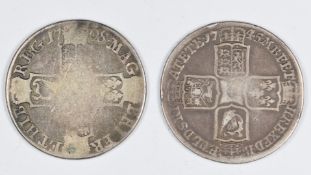 1708 Queen Anne half crown, Edinburgh 'E' below bust together with a 1745 George II example LIMA