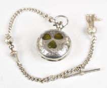 Edward VII hallmarked silver sovereign holder with inlaid pietra dura hardstone shamrock or triple