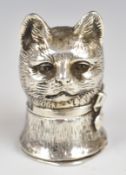 Elizabeth II hallmarked silver novelty vesta case formed as a cats head, London 1990, maker's mark