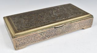 Iranian silver cigarette box with embossed decoration and Iranian silver marks to the inside of