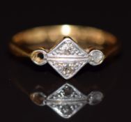 Art Deco 18ct gold ring set with diamonds in platinum setting, (missing stone) 1.9g, size J
