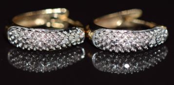 A pair of 9ct gold hoop earrings set with diamonds, 2.1g