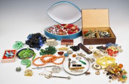A collection of costume of costume jewellery including cut steel buckle, Art Deco buckle, glass