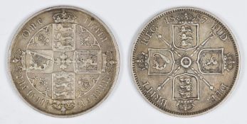 1853 Queen Victoria Gothic florin and an 1887 Jubilee example