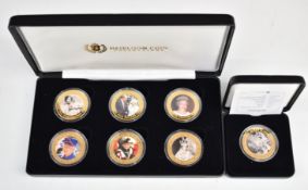 Heirloom Coins cased set of six commemorative gold plated photographic coins relating to HM Queen