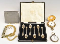 Art Deco hallmarked silver cigarette case, Birmingham 1929, maker Frederick Field, together with a