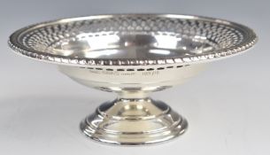 American silver pedestal dish with pierced decoration, marked Birks sterling, diameter 13cm,