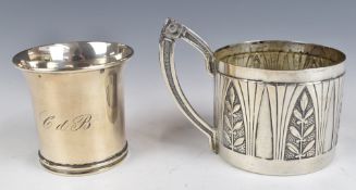 Dutch silver beaker, weight 56g and Vienna Secession style silver plated mug