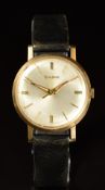 Bulova 9ct gold gentleman's wristwatch ref. 12372 with luminous gold hands, gold baton hour markers,