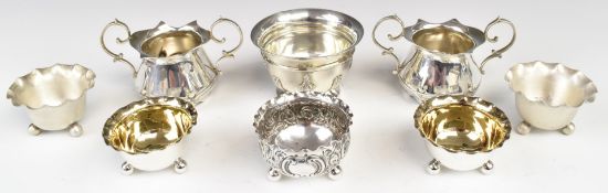 Eight Victorian and later hallmarked silver open salts including three pairs, weight of all eight
