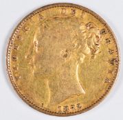 1872 Queen Victoria young head gold full sovereign, shield reverse, die no 21