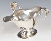Edward VII hallmarked silver twin handled sauce boat, Chester 1906, maker Barker Brothers, length