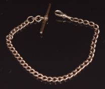 A 9ct rose gold watch chain made up of curb links, 24cm, 19.1g