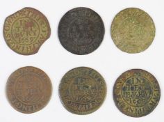 Six 1669 Tetbury town farthing tokens
