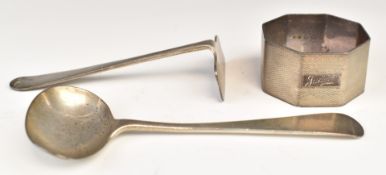 Hallmarked silver baby's pusher and pap spoon, Sheffield 1945, maker C W Fletcher & Son Ltd and an