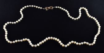 A single strand of pearls with 9ct gold bow clasp