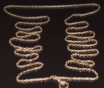 Victorian 9ct gold guard chain made up of faceted oval links, 158cm, 34.5g