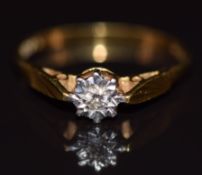 An 18ct gold ring set with a diamond, 2g, size O