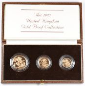 Royal Mint 1983 Gold Proof Collection comprising gold double, full and half sovereigns, in fitted