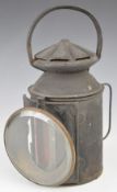 London and South Western Railway tri colour hand lamp with burner, height 31cm