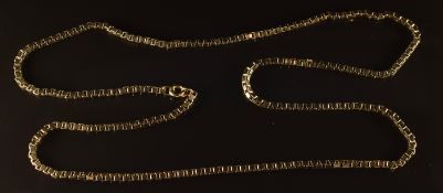 A 9ct gold necklace made up of rectangular links, 60cm, 21.8g