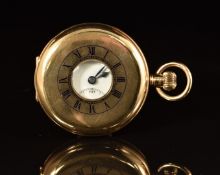 J W Benson 9ct gold keyless winding half hunter pocket watch with subsidiary seconds dial, blued