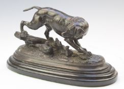 After Barrie bronze hunting dog flushing a bird, impressed 'Barrie' to base, height 12cm, length
