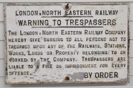 London & North Eastern Railway vintage cast iron trespass sign, 45 x 66cm