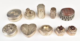 Ten white metal and other pill and dressing table pots, most marked 925, weight excluding