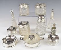 Hallmarked silver mounted cut and other glass items to include butter dish, dressing table pots