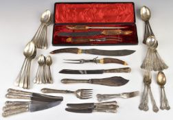 Cased carved wooden or horn handled three piece carving set by Rawson Brothers of Sheffield together