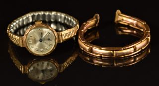 Excalibur 9ct gold ladies wristwatch with blued hands, Arabic numerals, silver dial and 17 jewel