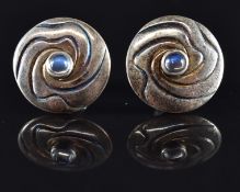 Georg Jensen pair of silver earrings set with moonstone cabochons, stamped Georg Jensen, 403, in