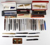 Forty four fountain, ballpoint and other pens and propelling pencils, to include Waterman, Parker,